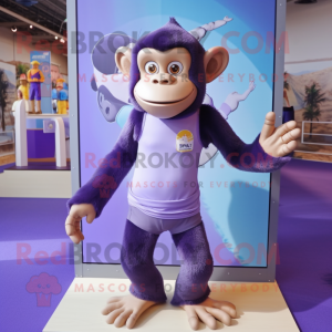 Lavender Chimpanzee mascot costume character dressed with a Trousers and Anklets