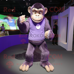 Lavender Chimpanzee mascot costume character dressed with a Trousers and Anklets