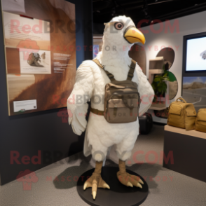 White Guinea Fowl mascot costume character dressed with a Cargo Pants and Gloves