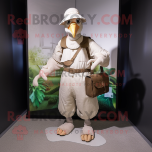 White Guinea Fowl mascot costume character dressed with a Cargo Pants and Gloves