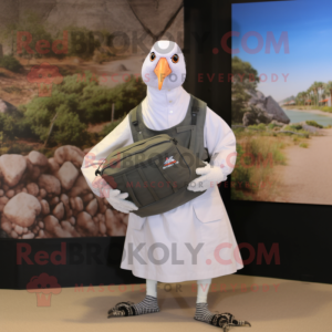 White Guinea Fowl mascot costume character dressed with a Cargo Pants and Gloves