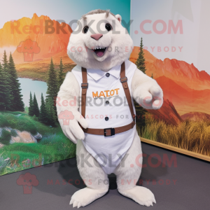 White Marmot mascot costume character dressed with a Vest and Hairpins