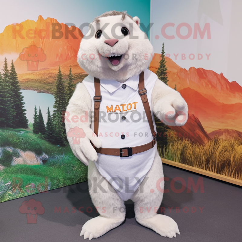 White Marmot mascot costume character dressed with a Vest and Hairpins White Marmot mascot costume character dressed with a Vest and Hairpins