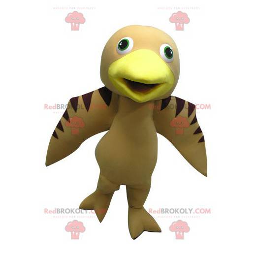 Pássaro mascote bege marrom e amarelo - Redbrokoly.com