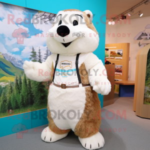 White Marmot mascot costume character dressed with a Vest and Hairpins