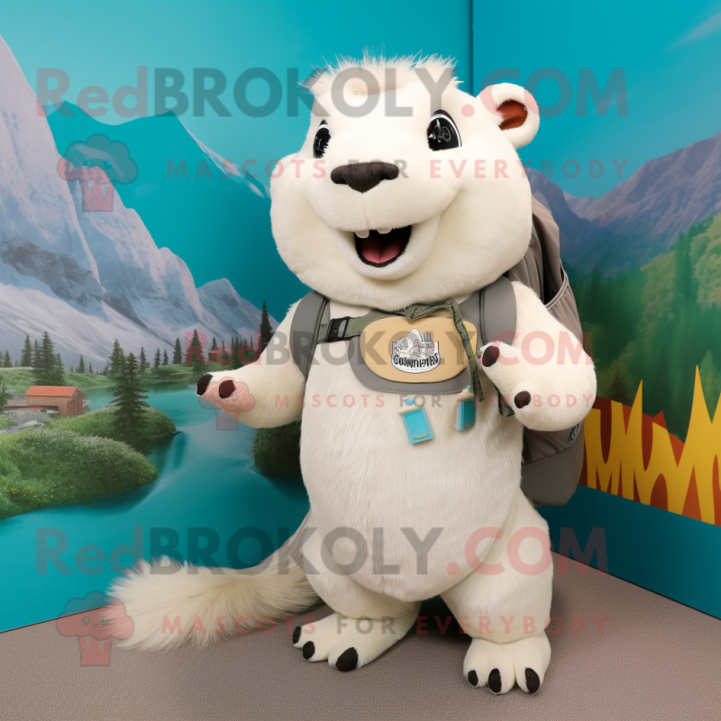 White Marmot mascot costume character dressed with a Vest and Hairpins