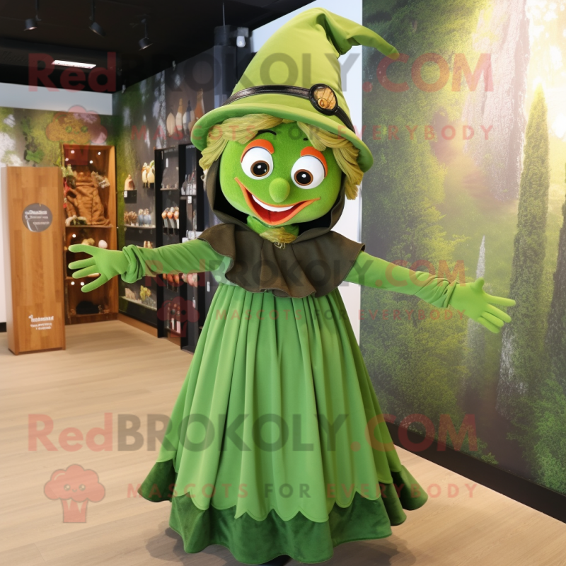 Olive Witch mascot costume character dressed with a Dress and Cummerbunds Olive Witch mascot costume character dressed with a Dress and Cummerbunds