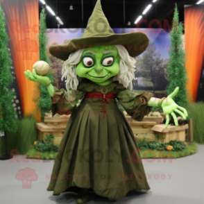 Olive Witch mascot costume character dressed with a Dress and Cummerbunds