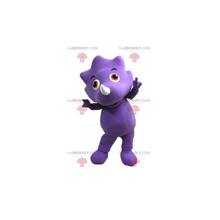 Mascotte de dinosaure violet avec les yeux orange -