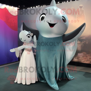 Silver Narwhal mascot costume character dressed with a Evening Gown and Cummerbunds