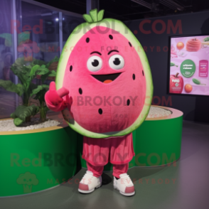 Pink Watermelon mascot costume character dressed with a Sweatshirt and Cummerbunds