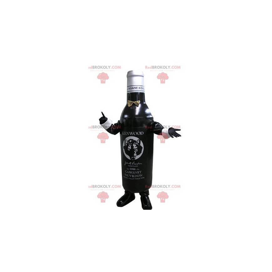 Mascotte bottiglia in bianco e nero. Bottiglia di vino -