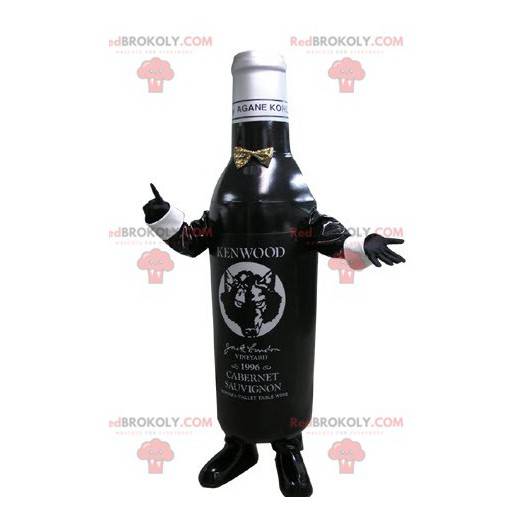 Sort og hvid flaske maskot. En flaske vin - Redbrokoly.com