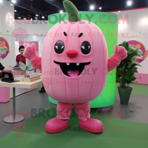 Pink Watermelon mascot costume character dressed with a Sweatshirt and Cummerbunds