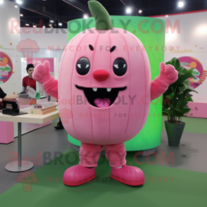Pink Watermelon mascot costume character dressed with a Sweatshirt and Cummerbunds