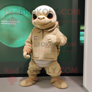 Beige Turtle mascot costume character dressed with a Sweatshirt and Digital watches