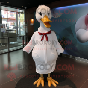 White Swan mascot costume character dressed with a Button-Up Shirt and Scarf clips