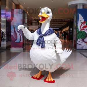 White Swan mascot costume character dressed with a Button-Up Shirt and Scarf clips