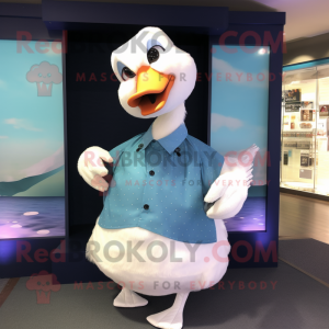 White Swan mascot costume character dressed with a Button-Up Shirt and Scarf clips