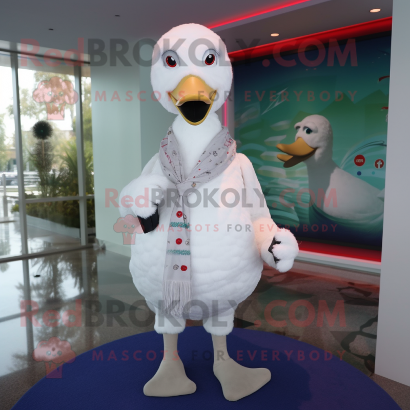 White Swan mascot costume character dressed with a Button-Up Shirt and Scarf clips