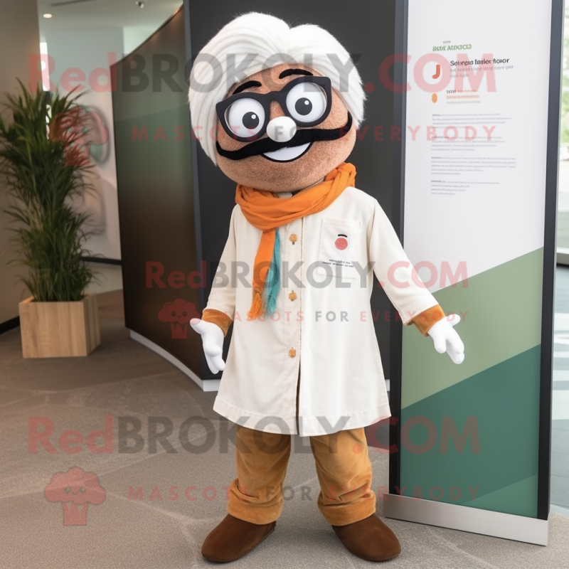 White Tikka Masala mascot costume character dressed with a Corduroy Pants and Eyeglasses