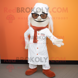 White Tikka Masala mascot costume character dressed with a Corduroy Pants and Eyeglasses