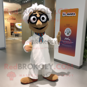 White Tikka Masala mascot costume character dressed with a Corduroy Pants and Eyeglasses