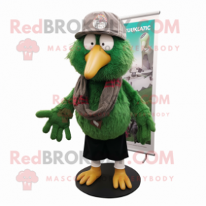 Forest Green Kiwi mascot costume character dressed with a Playsuit and Scarf clips