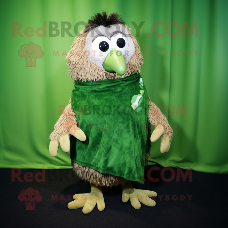 Forest Green Kiwi mascot costume character dressed with a Playsuit and Scarf clips