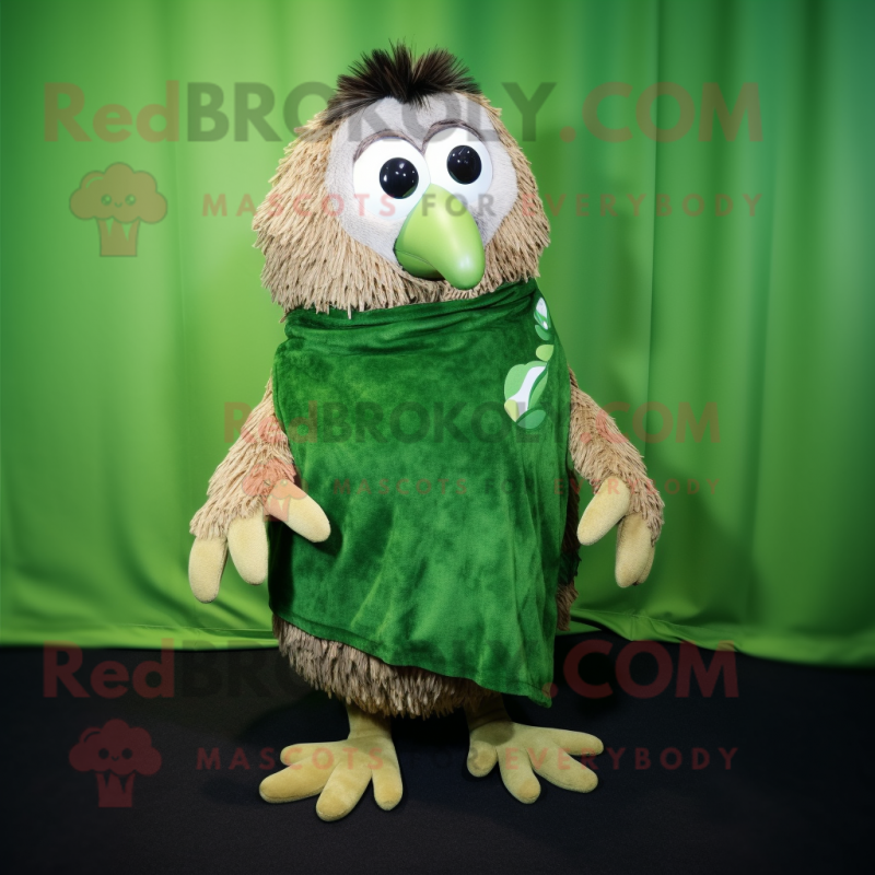 Personaje de disfraz de mascota Forest Green Kiwi vestido con un mono corto  y broches para bufanda - Disfraces de mascotas -  Tamaño L  (175-180 CM)
