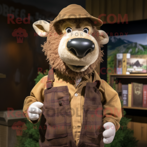 Brown Suffolk Sheep mascot costume character dressed with a Oxford Shirt and Caps