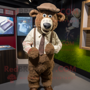 Brown Suffolk Sheep mascot costume character dressed with a Oxford Shirt and Caps