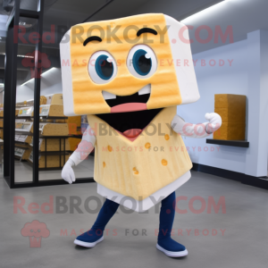 White Grilled Cheese Sandwich mascot costume character dressed with a Jeggings and Cummerbunds