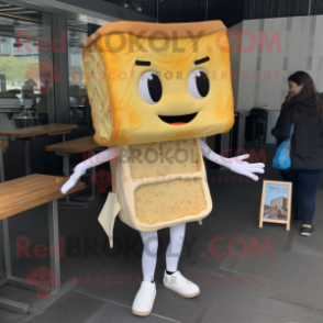 White Grilled Cheese Sandwich mascot costume character dressed with a Jeggings and Cummerbunds