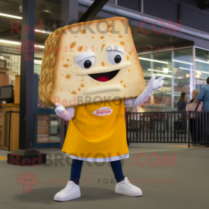 White Grilled Cheese Sandwich mascot costume character dressed with a Jeggings and Cummerbunds