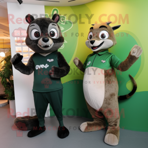 Olive Civet mascot costume character dressed with a Turtleneck and Watches