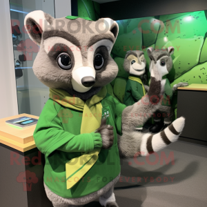 Olive Civet mascot costume character dressed with a Turtleneck and Watches