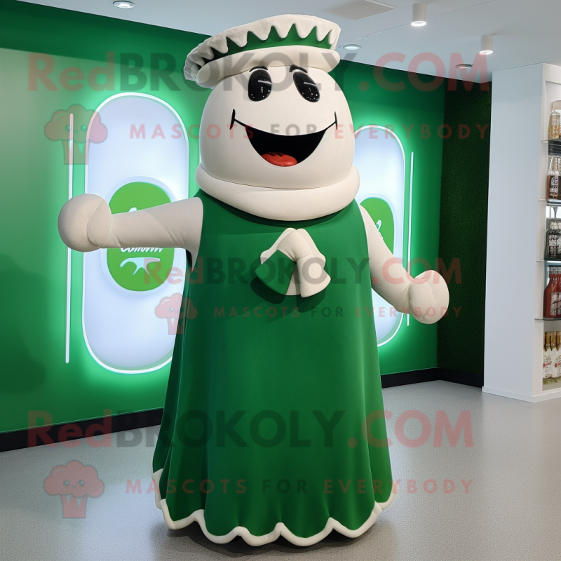 Forest Green Bottle Of Milk mascot costume character dressed with a Dress and Mittens