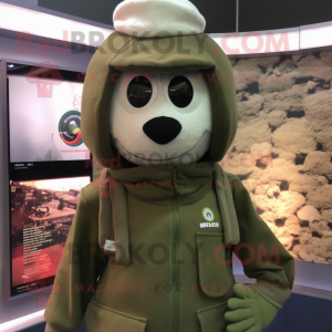 Olive Special Air Service mascot costume character dressed with a Polo Tee and Beanies