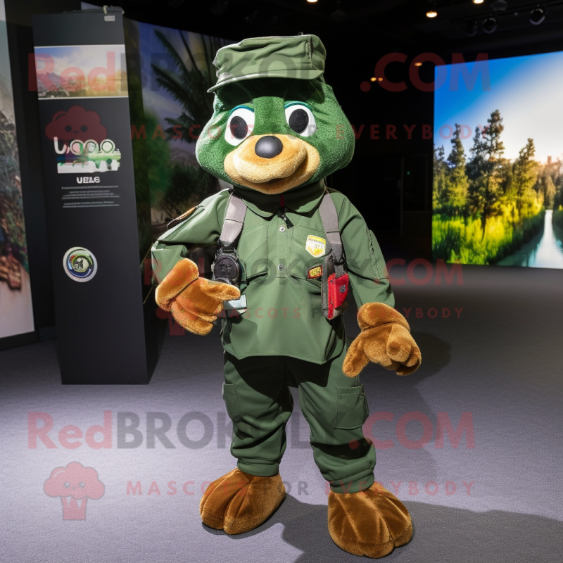 Olive Special Air Service mascot costume character dressed with a Polo Tee and Beanies Olive Special Air Service mascot costume character dressed with a Polo Tee and Beanies