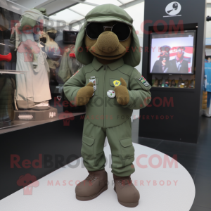 Olive Special Air Service mascot costume character dressed with a Polo Tee and Beanies