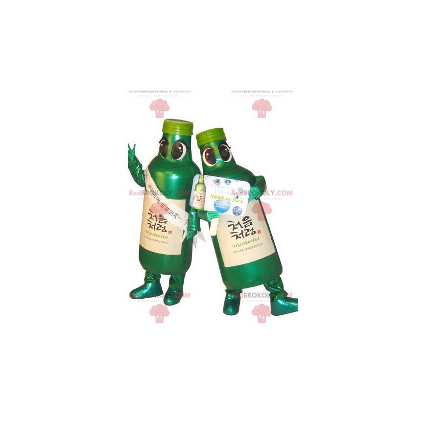 2 maskoter med grønne flasker. 2 flaskemaskoter - Redbrokoly.com