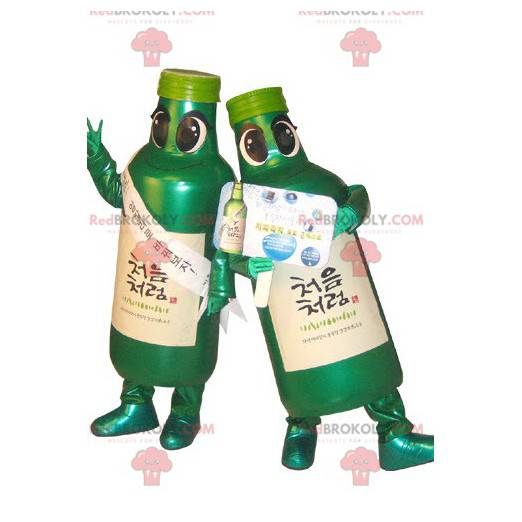 2 mascotas de botellas verdes. 2 mascotas de botella -