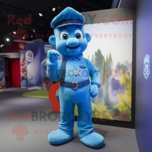 Blue Chief mascot costume character dressed with a Playsuit and Suspenders