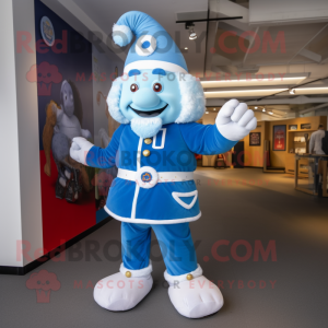Blue Chief mascot costume character dressed with a Playsuit and Suspenders