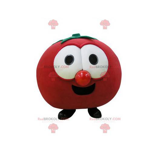 Riesiges rotes Tomatenmaskottchen. Fruchtmaskottchen -