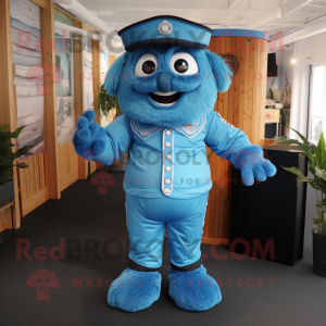 Blue Chief mascot costume character dressed with a Playsuit and Suspenders