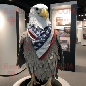 Silver Bald Eagle mascot costume character dressed with a Henley Tee and Scarf clips
