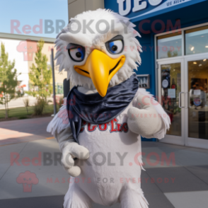 Silver Bald Eagle mascot costume character dressed with a Henley Tee and Scarf clips