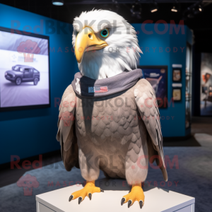 Silver Bald Eagle mascot costume character dressed with a Henley Tee and Scarf clips